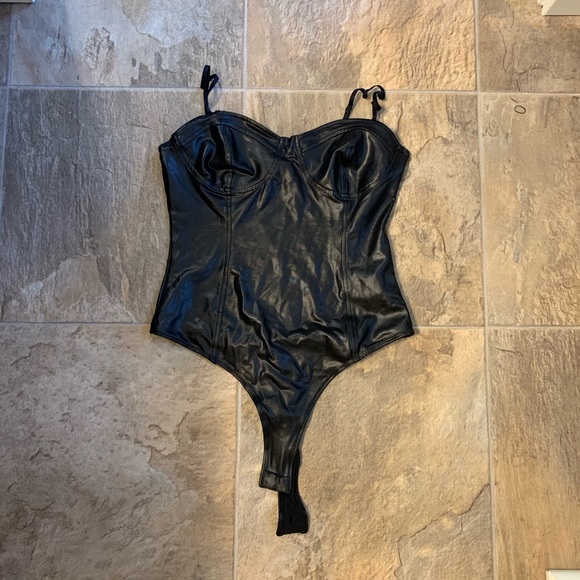 Forever 21 Tops - Faux Leather Black Bodysuit